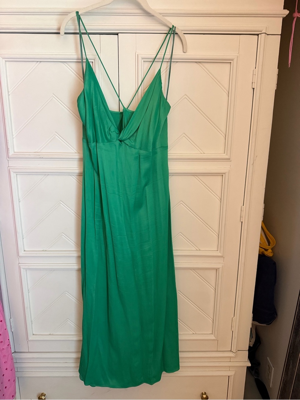 Zara Emerald Green Midi Slip Dress with Double Spaghetti Straps